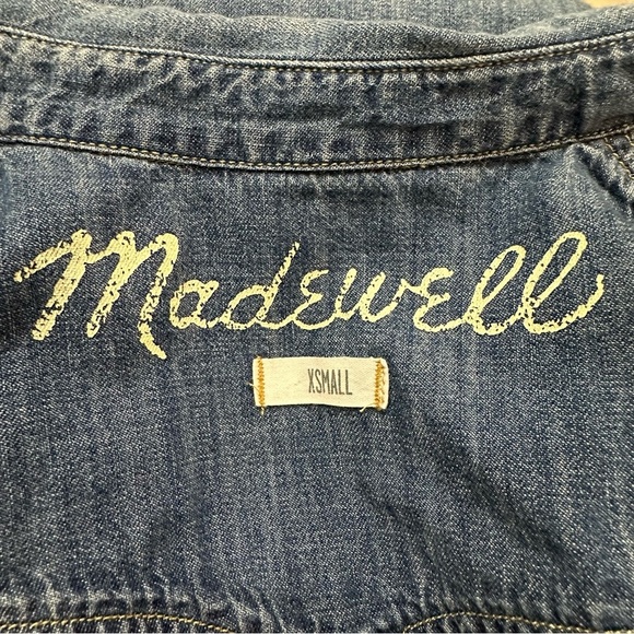 Madewell Denim Button Up Shirt Long Sleeve Snap Button SZ XSmall Blue Western - Picture 2 of 9